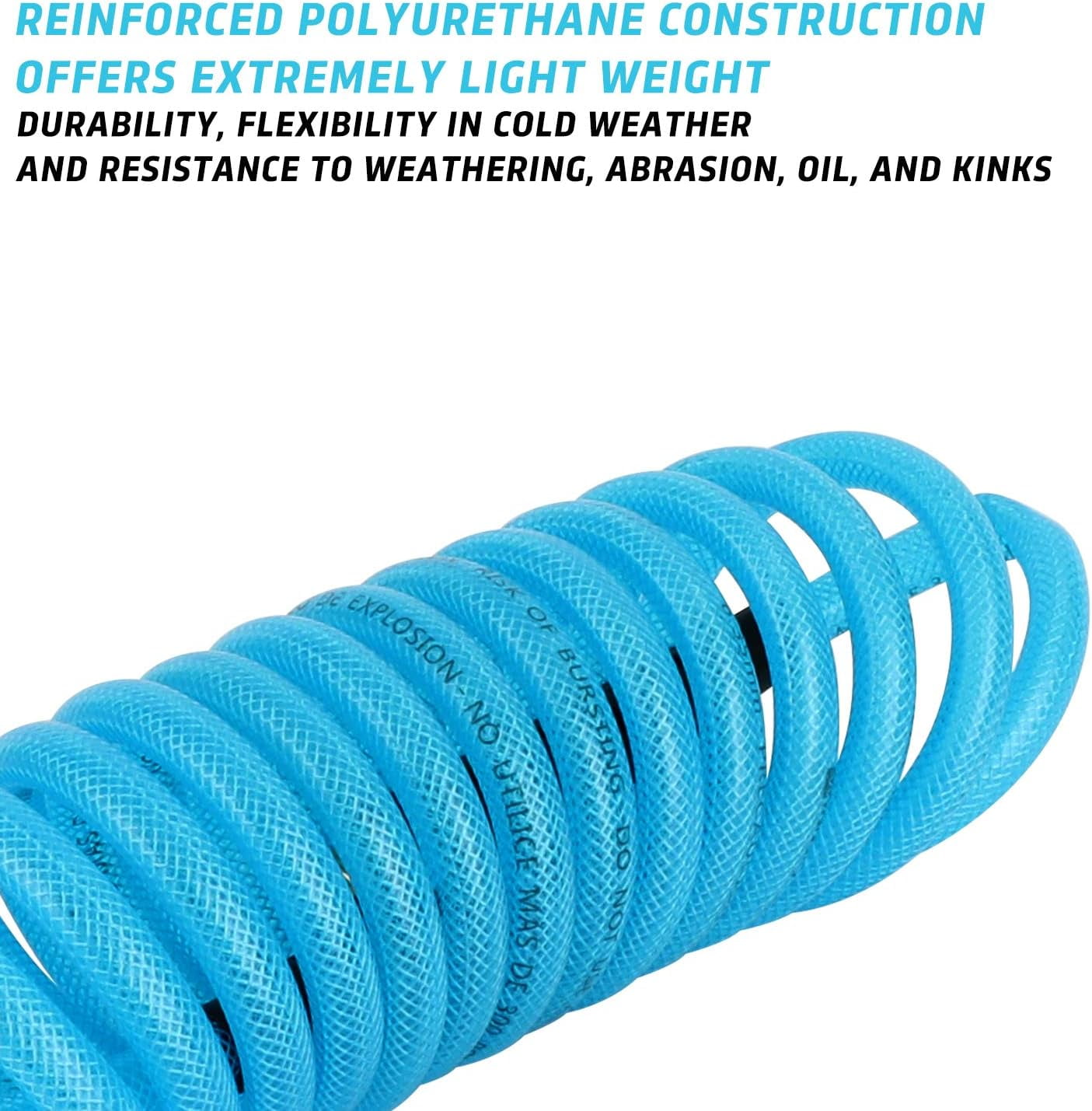 MKEUDQ-1/4''×10ft Recoil PU Air Hose, Air Compressor Hose with Swivel Fittings and Bend Restrictors