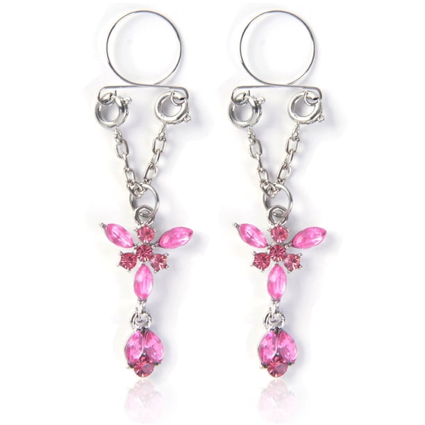 Minnieouse Piercings falsos Adorno de cuerpo encantador Adornos de senos de mujer Anillos de pezones de mariposas ajustables para mujer Rosa Rosa 20piezas