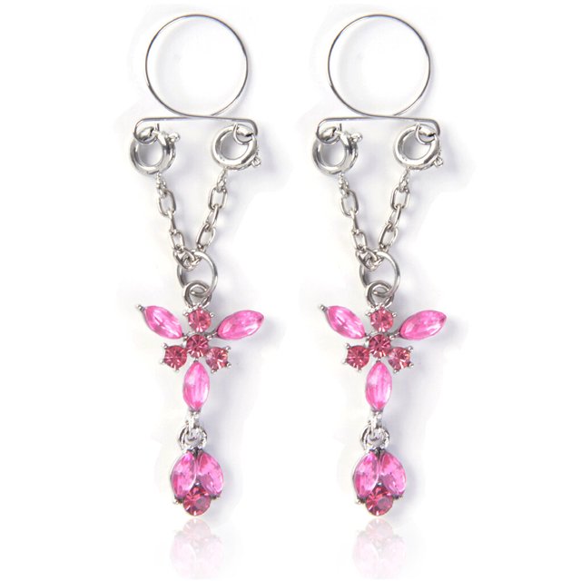 Jumpingount Piercings falsos Estilo simple Mujer Pechos Adornos Ajustable Mujer Mariposas Pezones Anillos para mujer Rosa Rosa 20piezas