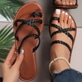 thumbnail image 2 of Summer Womens Sandals Casual Versatile Plus Size Solid Color Pearl Round Toe Open Toe Flat Weave Summer Indoor And Outdoor Summer Beach Walking Sandals On Indoor Outdoor, 2 of 9