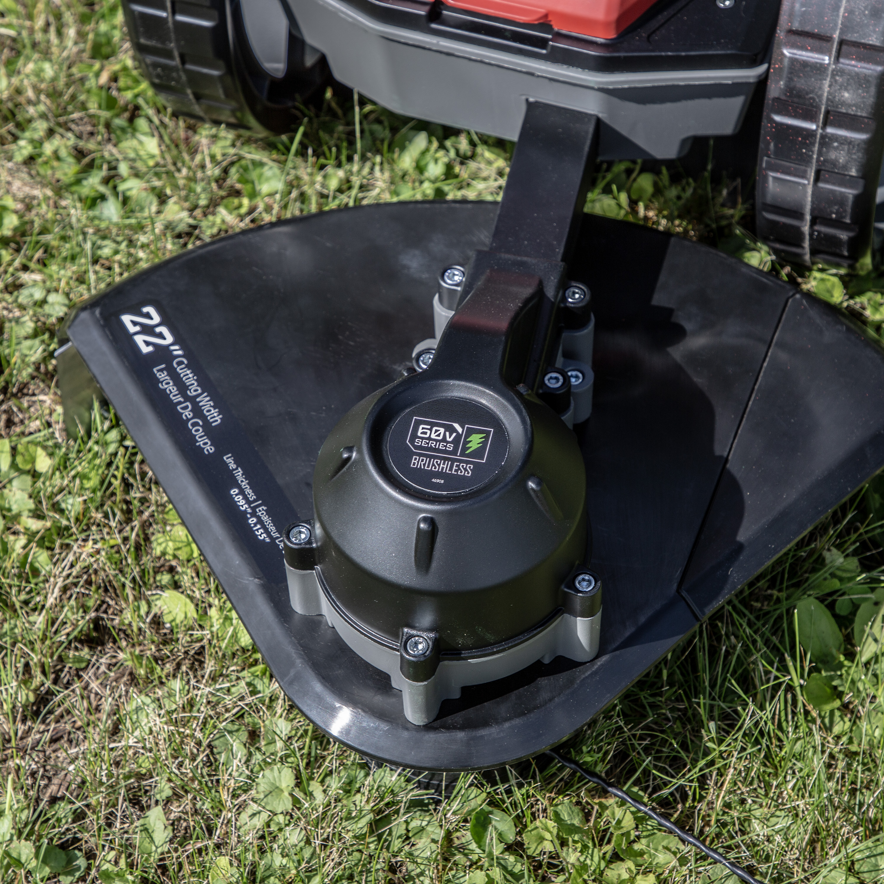 Earthquake 60V Walk Behind String Mower, Includes Two 4Ah Batteries, 22” Cutting Diameter, Three Cutting Speed Dial, 14” Never-Go-Flat Wheels, Easy Assembly, Adjustable Handlebar, 44965