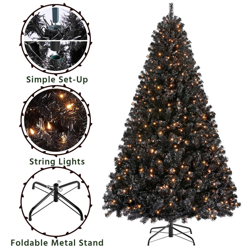 Alden Design Clear Prelit Incandescent Black Hinged Spruce Artificial Christmas Tree, 7.5'