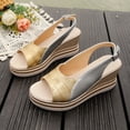 thumbnail image 5 of Womens Wedge Sandals Peep Toe Espadrilles Fashion Splice Leather Slingback Platform Heels Casual Summer Footwear Gold Size 9.5, 5 of 8