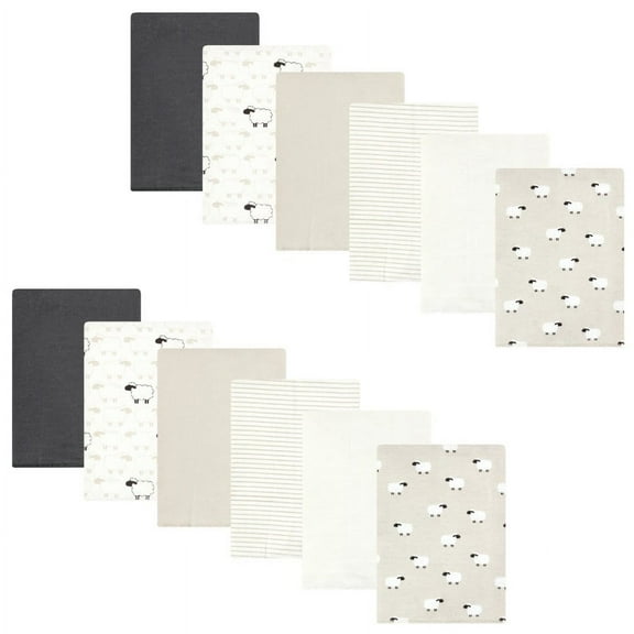 Hudson Baby Flannel Burp Cloth 12pk, Taupe Sheep, One Size