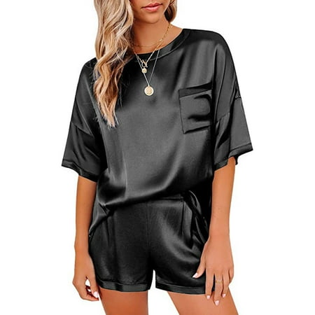 

Women s Silk Satin Short Sleeve Pajama Sleepwear Set