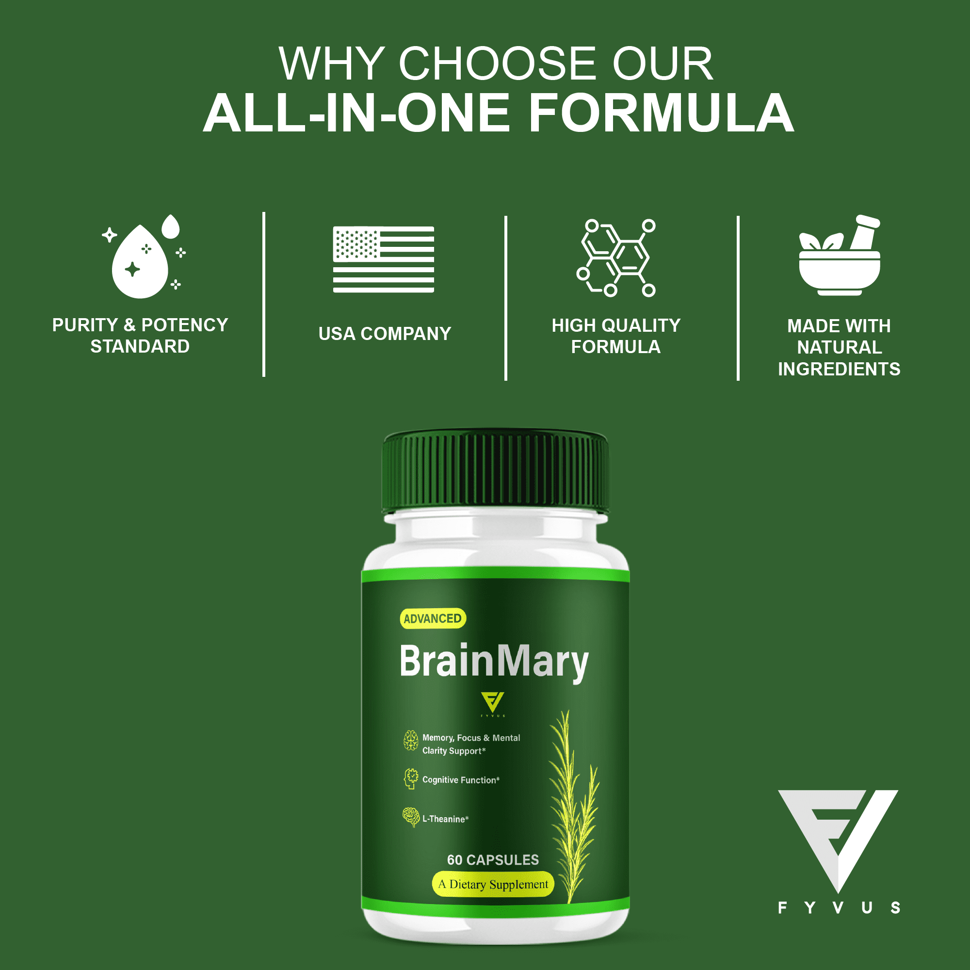 (3 Pack) Brain Mary Advanced Formula, BrainMary Nootropic Support (180 Capsules)