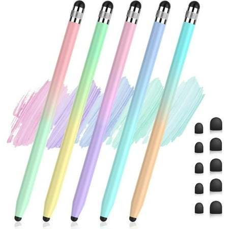 Stylus Pens for Touch Screens 5 Pack, Dual-end High Sensitivity Capacitive Stylus for IPad, IPhone, Android Samsung and Tablets All Universal Touchscreen Devices with 10 Rubber Tips