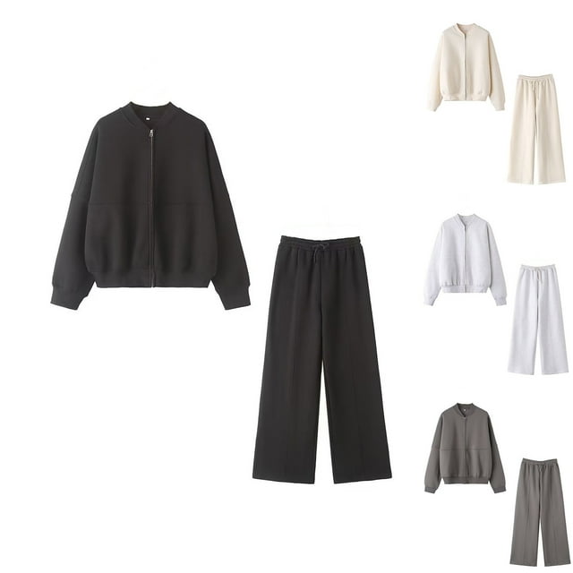 Sentmoon Ensemble de Pyjama pour Femmes Grande Taille Hauts pour Femmes et Pantalons Décontractés pour Femmes Col Ras du Cou Tenue de Détente pour Femmes Manches Longues Thermique Pyjama pour Femmes Automne pour l'Heure du Coucher Confortable