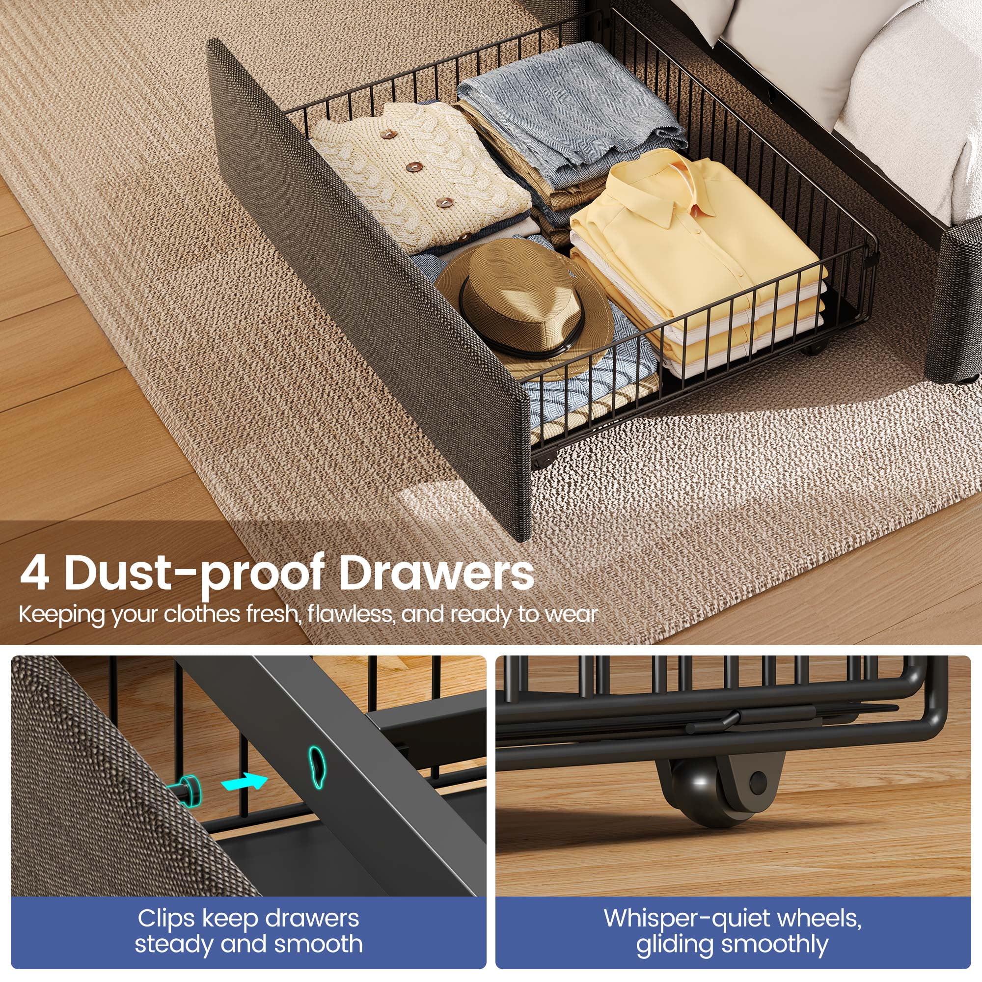 Greenstell Twin LED Storage Bed Frame - Charging Station, App Control, 900LBS Capacity, Dark Gray