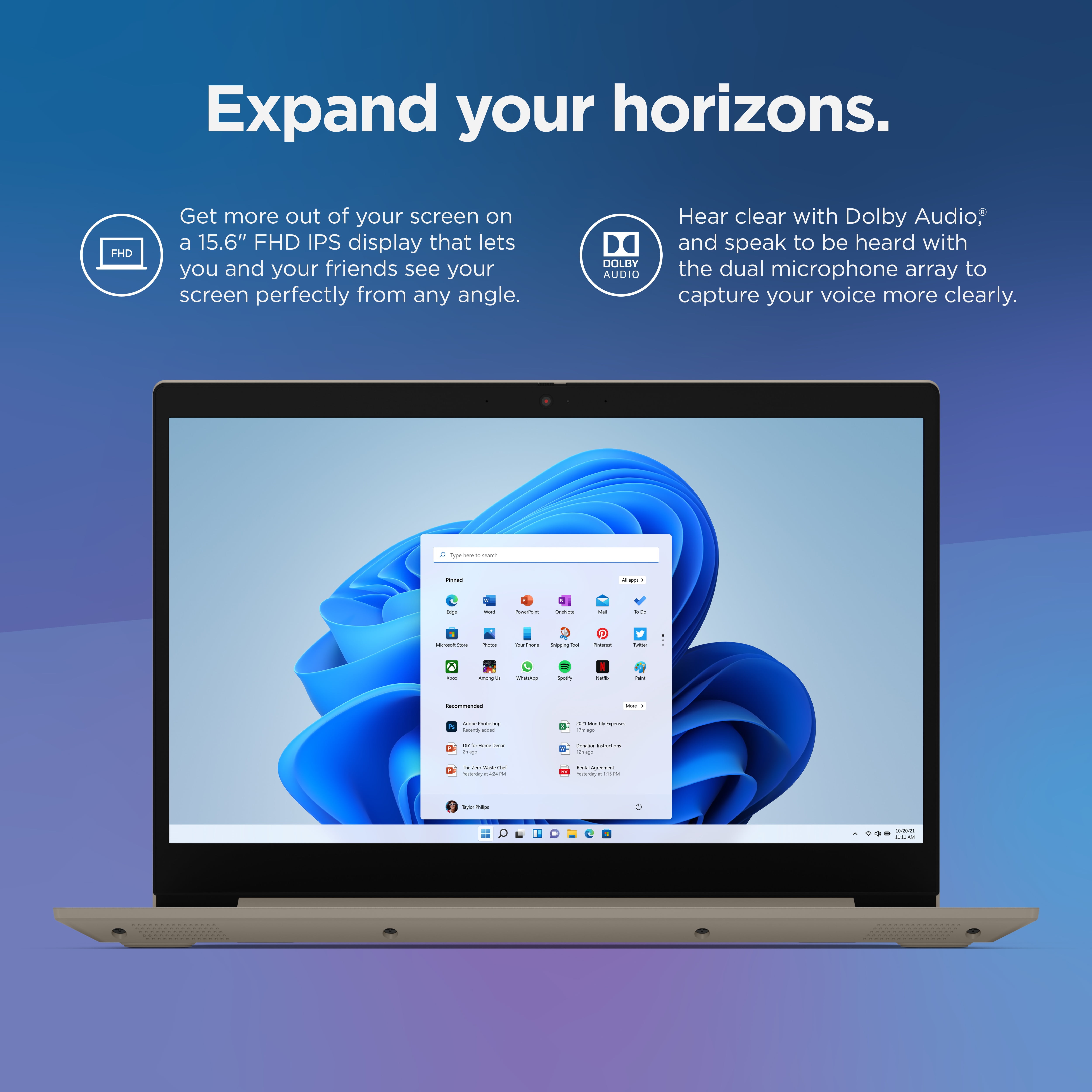 Lenovo Ideapad 3 15.6" FHD Laptop, AMD Ryzen 5 5500U, 8GB RAM, 256GB SSD, Windows 11 Home, Sand, 82KU01RKUS