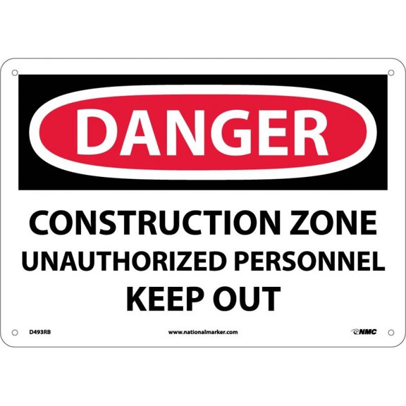 NMC Signs D493Rb, Danger Construction Zone Sign, 10 X 14, Rigid Plastic .050