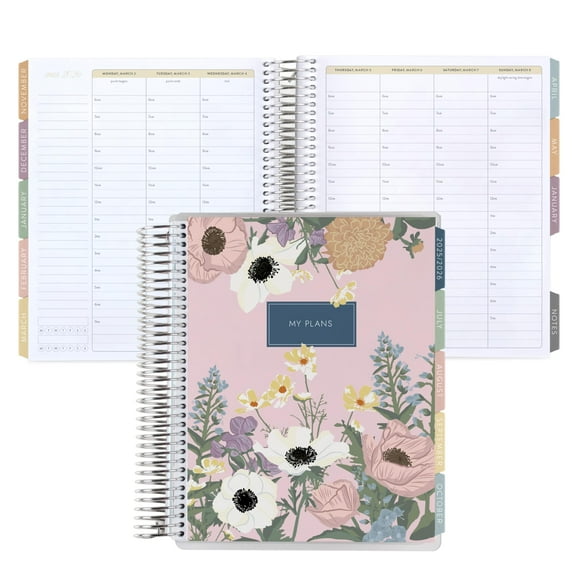 7x9 Coiled Life Planner (January 2026 - December 2026) - Bouquet classic cover, hourly layout, Bouquet theme, platinum coil