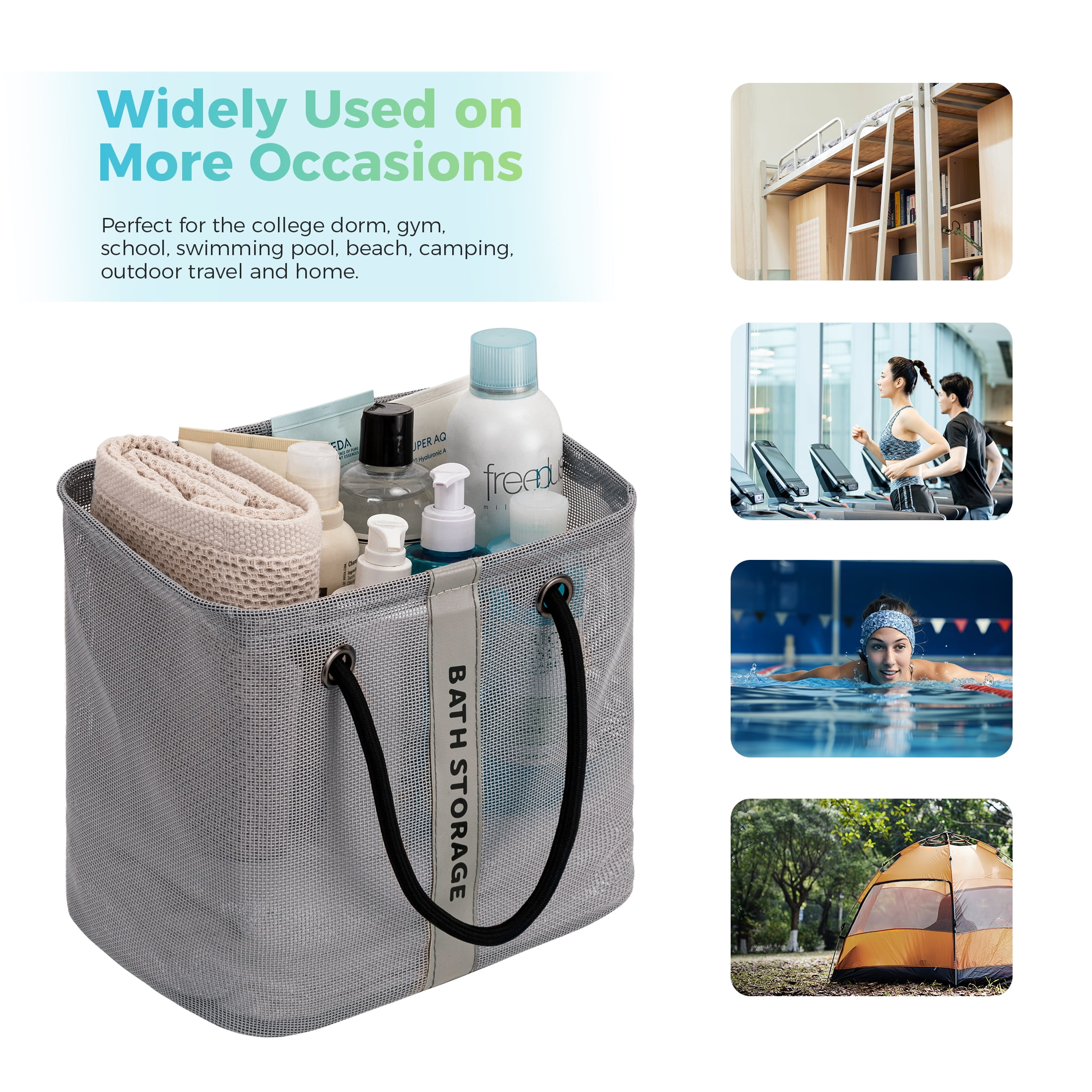 Siaomo Mesh Shower Caddy, Bathroom Caddy, Portable Shower Basket Bag for College Dorm Bathroom Gym Camp Travel,Quick Dry Toiletry Bag Grey  (图5)