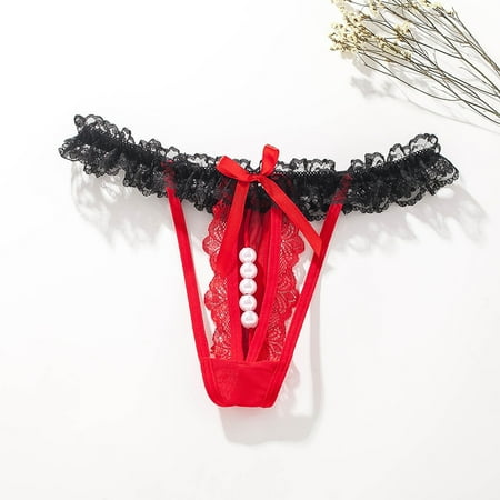 Rigardu Hot Sale!! Women s Pearl Lace Panties Hollow Low Waisted Underwear 2025 Trendy Womens Lace Th*Ong Ladies Waist Pearl Red L
