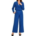 thumbnail image 1 of INSPIRAR CHIC Conjunto de 2 Piezas para Mujeres, Chaqueta Cortada con Solapa de Negocios y Pantalones de Pierna Ancha, Trajes de Trabajo S Azul, 1 of 6