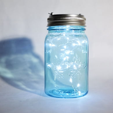 Mason Jar Hanging Lanterns Fantado Wide Mouth Water Blue Mason Jar Light w/ Hanging Cool White Fairy LED Kit by PaperLanternStore (Battery Powered) ()