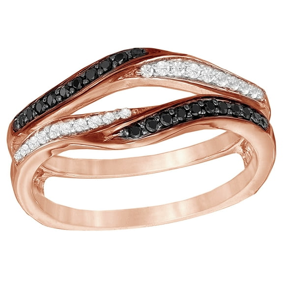 AFFY White & Black Natural Diamond Solitaire Enhancer Ring in 10k Rose Gold (0.33 Cttw)
