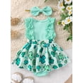thumbnail image 3 of Bslissey Baby Girls Sleeveless Romper Dress Lace Patchwork Shamrock Print Jumpsuit with Bow Headband Newborn Infant Cute Bodysuit Dress for Spring Summer 0-18 Months, 3 of 9