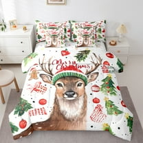 jejeloiu Lovely Christmas Reindeer 7 Pieces Bedding Comforter Set,Chic Xmas Tree Full Bedding Set,Happy New Year Gifts Fitted Sheet Flat Sheet For Girls Boys,Microfiber Bedroom Decor Reversible