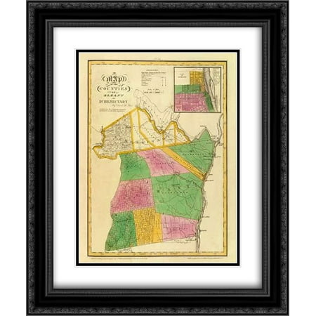 New York - Albany, Schenectady counties, 1829 2x Matted 20x24 Black Ornate Framed Art Print by Burr, David