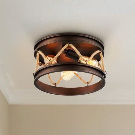 

Bestco Rustic Ceiling Light Fixture with Rope Drum Shade for Kitchen Kids Room Bedroom