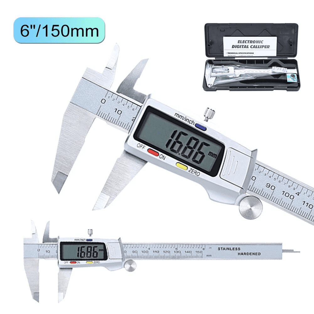 Perpetual PMU Silver 6 Inch Digital Caliper - 150mm Stainless Steel Vernier Caliper with Large LCD Screen, High Precision Micrometer Measuring Tool for Depth, Inner, Outer Diameter & Step