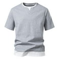 thumbnail image 2 of Xunlbb Men Plus Size Tops, Man Double Fashion Fake Two Short Sleeve T-shirt Large Size Fallow Base Shirt Gift for Mmen, Gray XL, 2 of 4