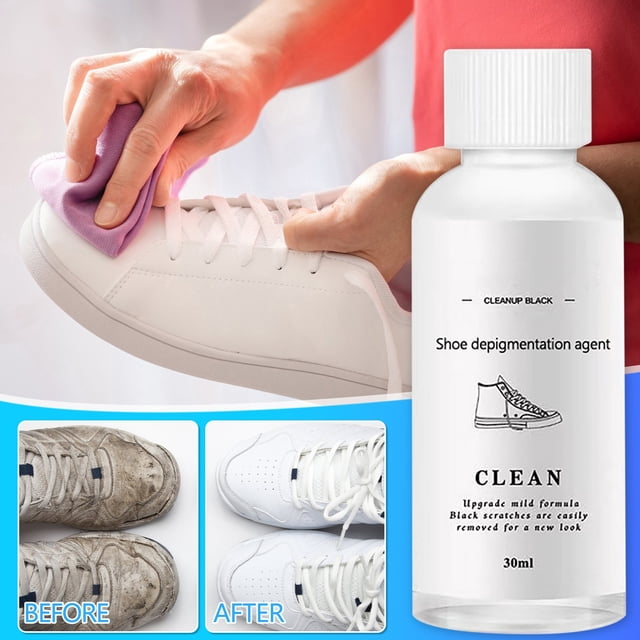 Limpiador de zapatos | Quitazapatos blancos | Goma de borrar de manchas, tela de cuero, cabeza de cepillo suave, limpiador portátil para zapatos, limpiador de estampado negro | 30ml | Blanco