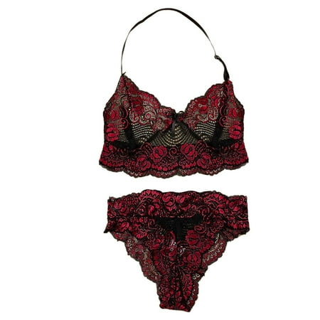 Red X-Large Womens Lingerie Two Bra Lingerie for Women Piece Lace Three Point Sparkly Lingerie for Women Big Underwear Two Cutout Lingerie Plus Size Piece Set