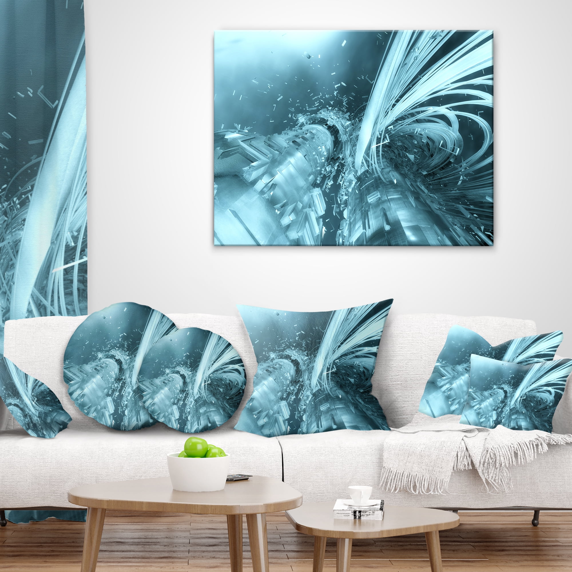 Designart Fractal 3D Light Blue Collision - Contemporary Throw Pillow - 18x18
