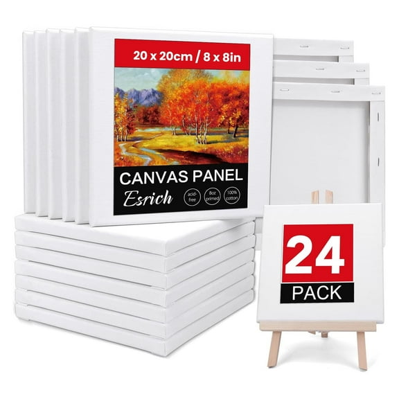 DIYMAG 24 Pcs 8x8in Painting Canvas, Wood Framed Blank Stretched Canvas for Painting Art Canvases for Oil,Acrylic Paint, Pouring Painting.