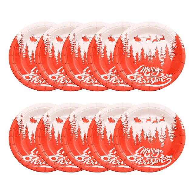 F Christmas Party Decorations Disposable Dinner Plates Cartoons Santa Claus Plates Paper Material 7 Inch 10Pc Set Style 6 For Holiday Party Celebration Dinner