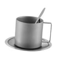 thumbnail image 2 of Taza de café de acero inoxidable de doble pared con asa para adultos, con posavasos, lisa, con platillo y cuchara., 2 of 9