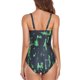 thumbnail image 4 of Traje de baño para mujer Correas espaguetis Impresión elegante Pila Plisada Traje de baño de una pieza Negro M, 4 of 6