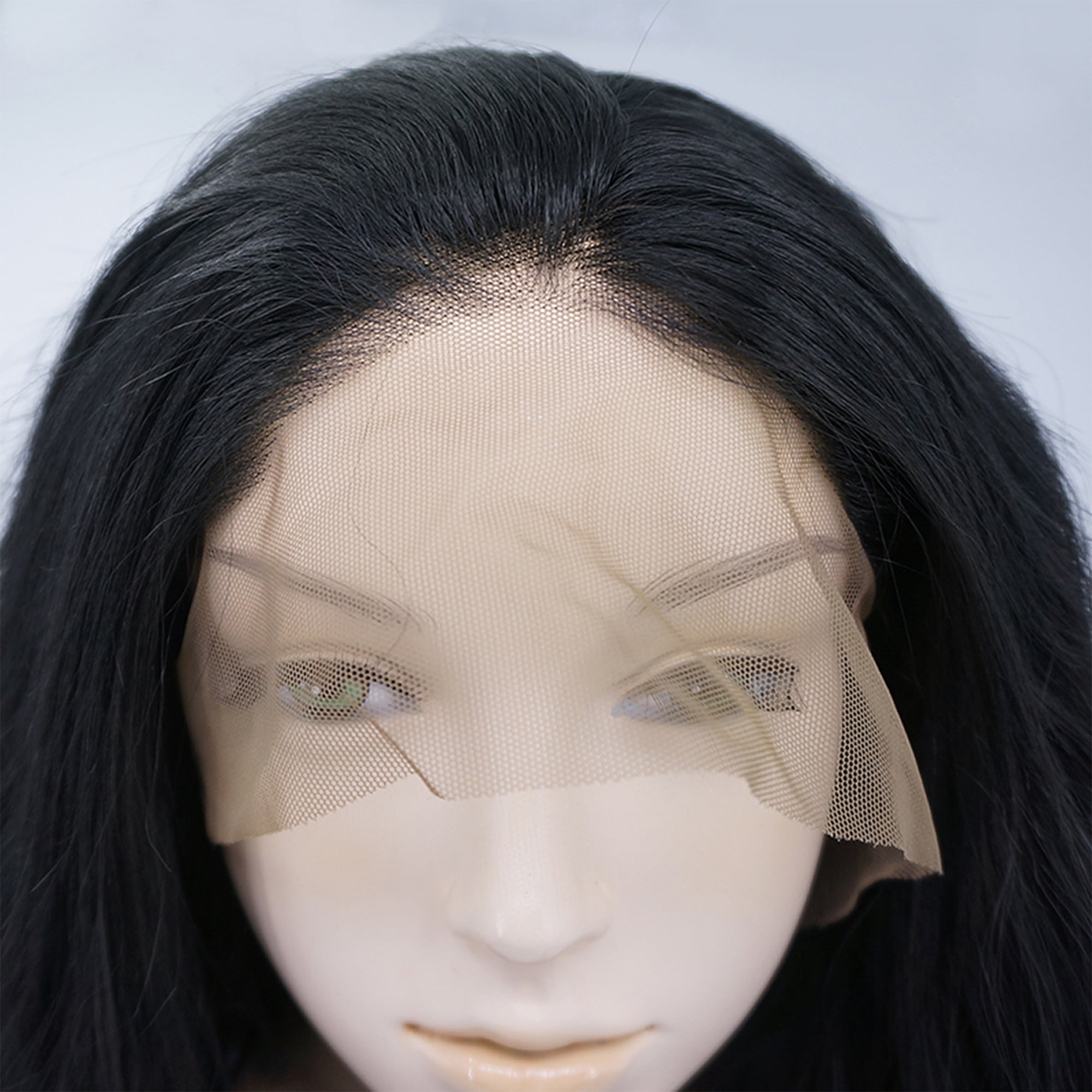 Unique Bargains Lace Front Wigs Medium Long Natural Curly for Lady Black 14" with Wig Cap