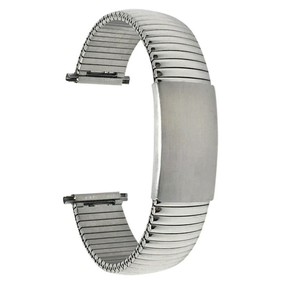 Bandini 18mm Silver Tone Stainless Steel Stretch Watch Strap for Men, Straight End, Adjustable Length Metal Expansion Watch Band, No Buckle