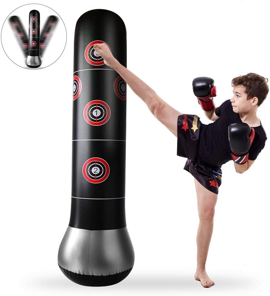 Punching Boxing Bag Free-Standing with Bounce-Back Base Gloves & Pump Speed Bag 
