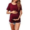 thumbnail image 4 of zttd womens maternity short sleeve crew neck solid color asymmetrical flap nursed tops t shirt for breastfeeding blouse, 4 of 8