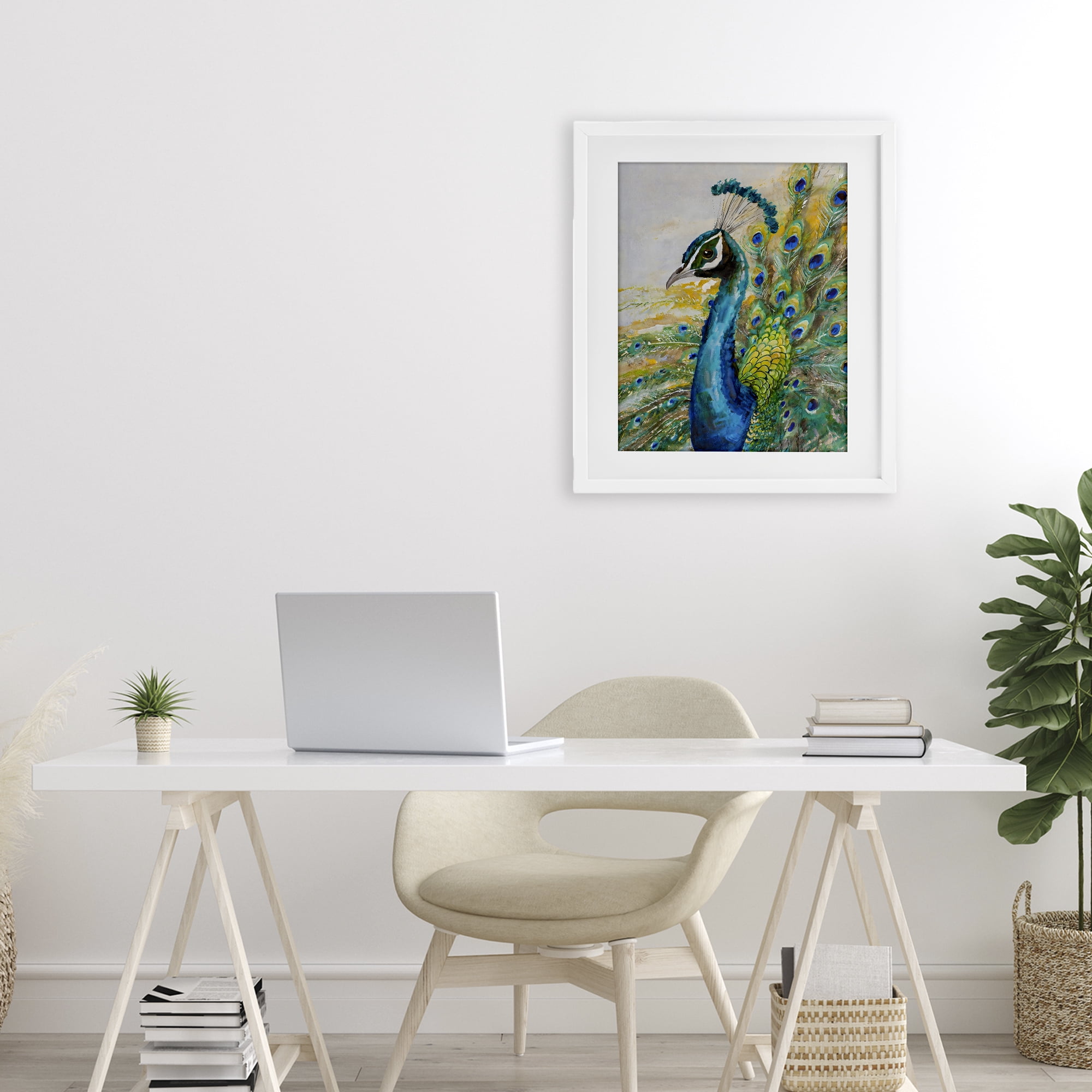 Stupell Industries Regal Blue Peacock Feathers White Framed Print Under Glass, design by Creative Studio