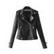 thumbnail image 1 of YUEHAO - Chaqueta de cuero de manga larga con solapa y cremallera, informal, color liso, para mujer, color negro, 1 of 7