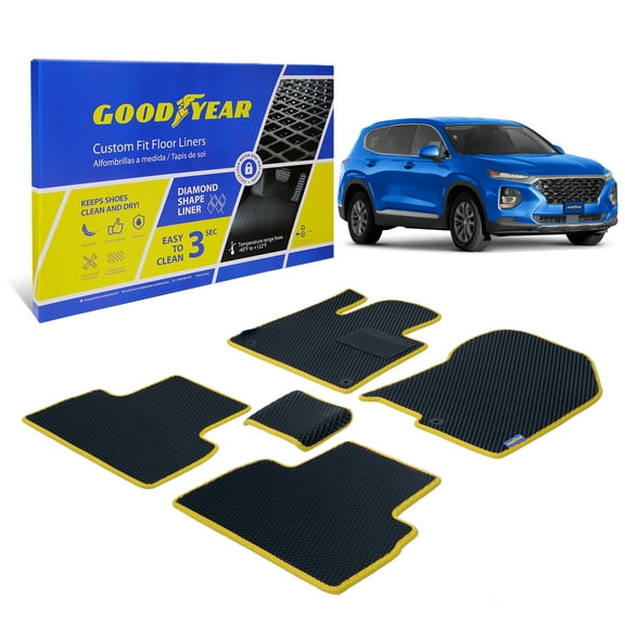 Goodyear All-Weather Car Floor Mats –Custom Fit for Hyundai Santa Fe 19-20, 5 Pc. Set, Heavy-Duty Diamond Floor Liners for Cars, SUVs, Trucks–Ultimate Interior Car Accessories for Men&Women - GY004101