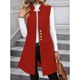 thumbnail image 3 of Women'S Elegant Plus Size Sleeveless Front V-Neck Long Coat Red XL, 3 of 6