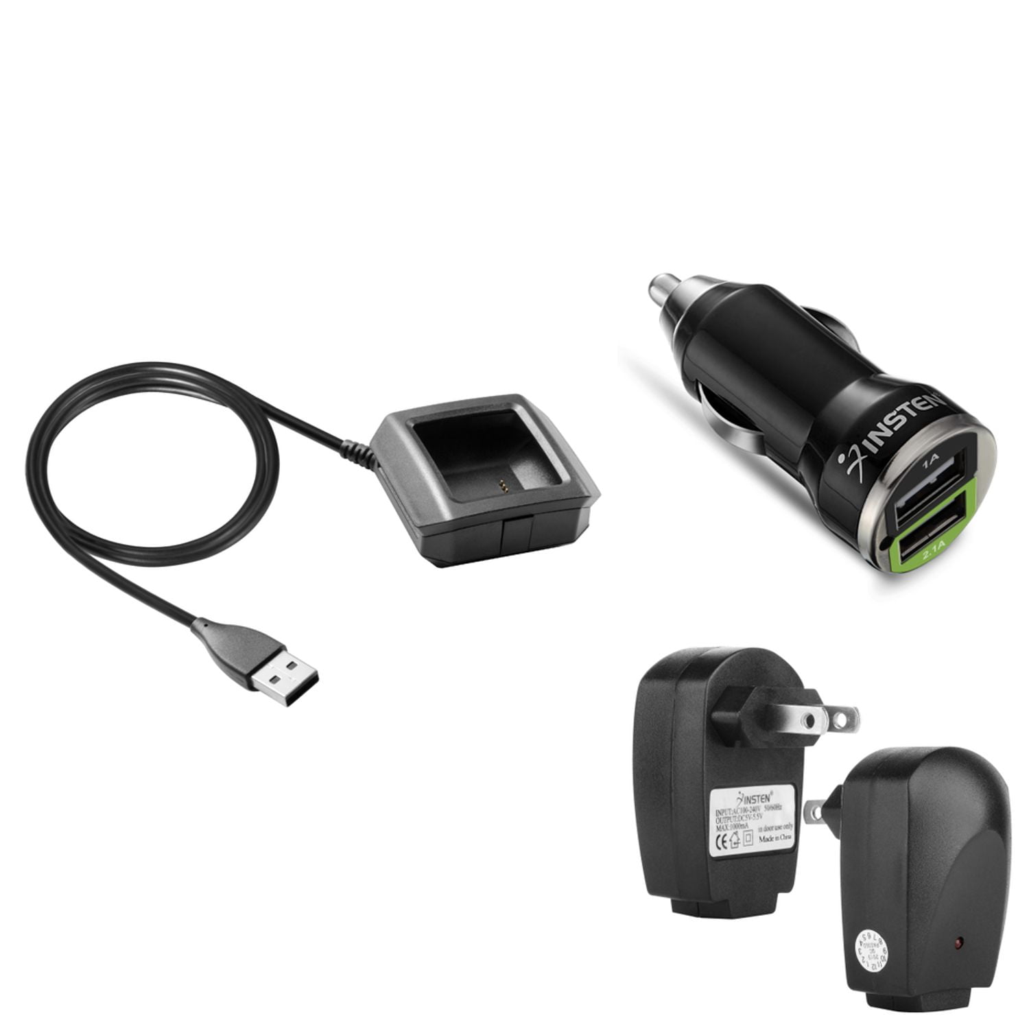Fitbit Ionic Car Charger kit, by Insten 2in1 Kit Replacement USB Charging Cable Cord + 2 Port