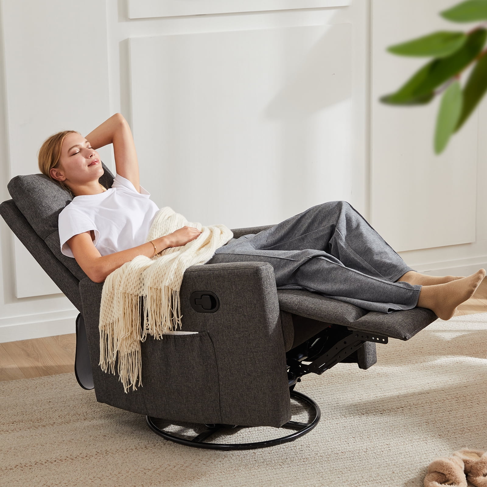 JIOABL Rocking Glider Chair Nursery Seat with Soft Padding & 360° Swivel for Home Soothing Moments, Grey
