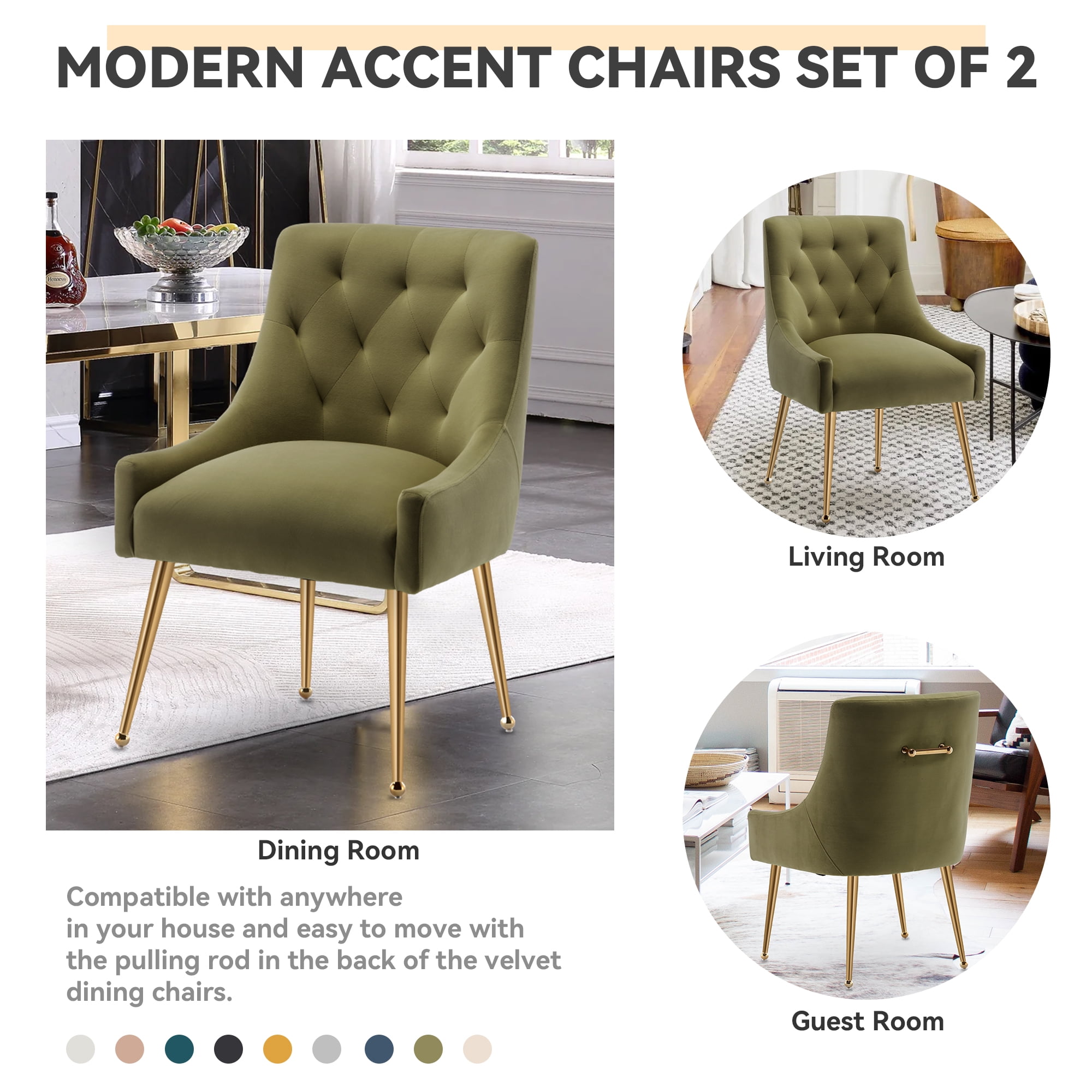 SEYNAR Elegant Tufted Upholstered Dining Chairs Set of 6, Velvet Accent Chair for Dining Room(Green)