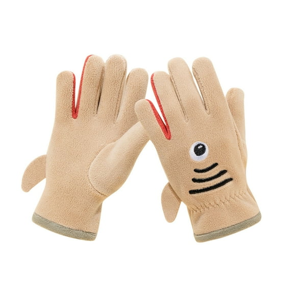 CYRBOKO Boys Gloves, Thermal Windproof Cotton Knitted Winter Gloves Beige Size 7-12 T
