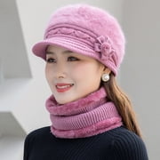 Yirtree Fleece Lined Womens Beanie Hat, Winter Hat Scarf Mask Set,Women's Winter Hat, Middle-Aged and Old Warm Earmuff hat