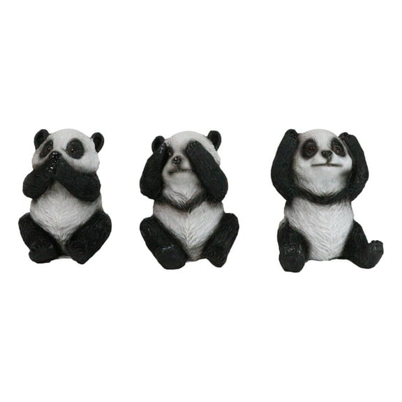 Set Of 3 See Hear Speak No Evil Whimsical Giant Panda Bears Mini Figurines