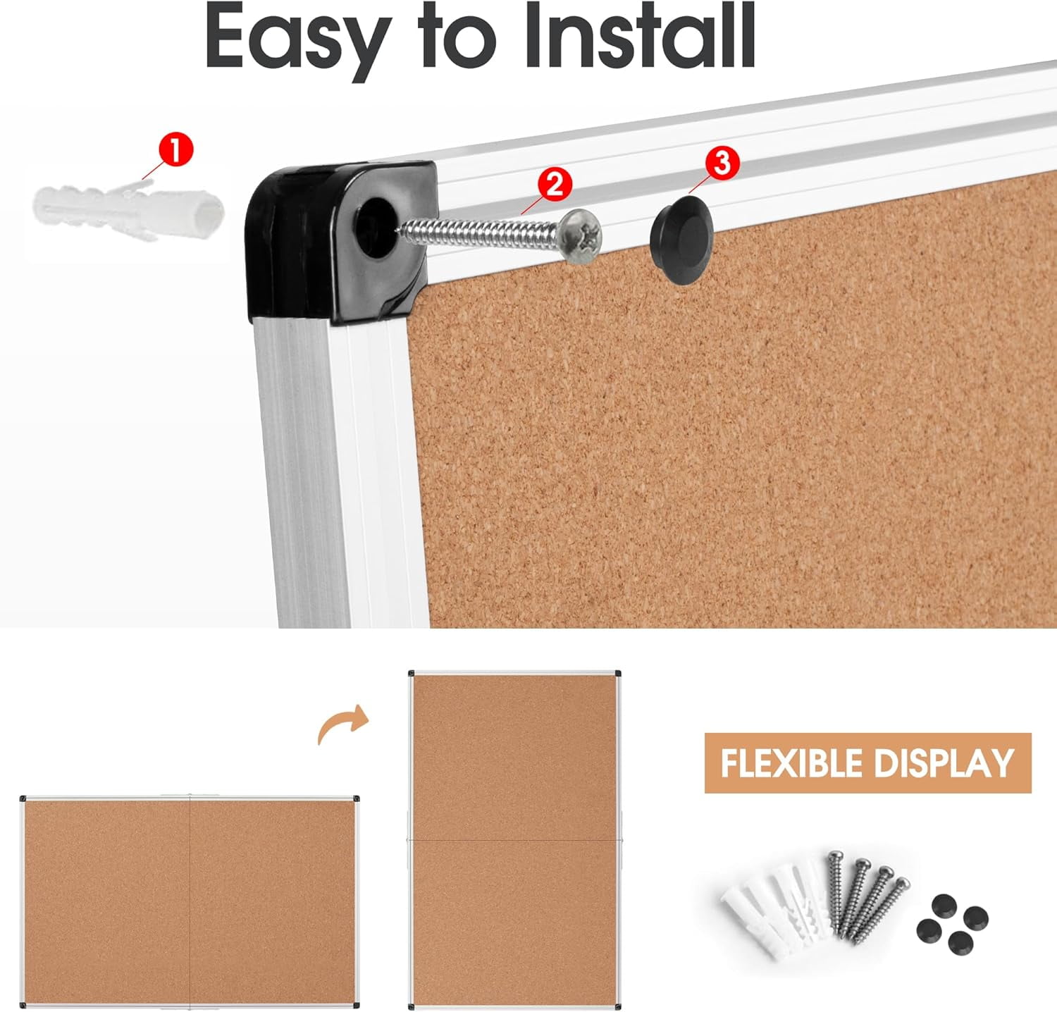 Cork Board Bulletin Board 36 x 48, Foldable Office Wall Sticker Board with 36 Push Pins