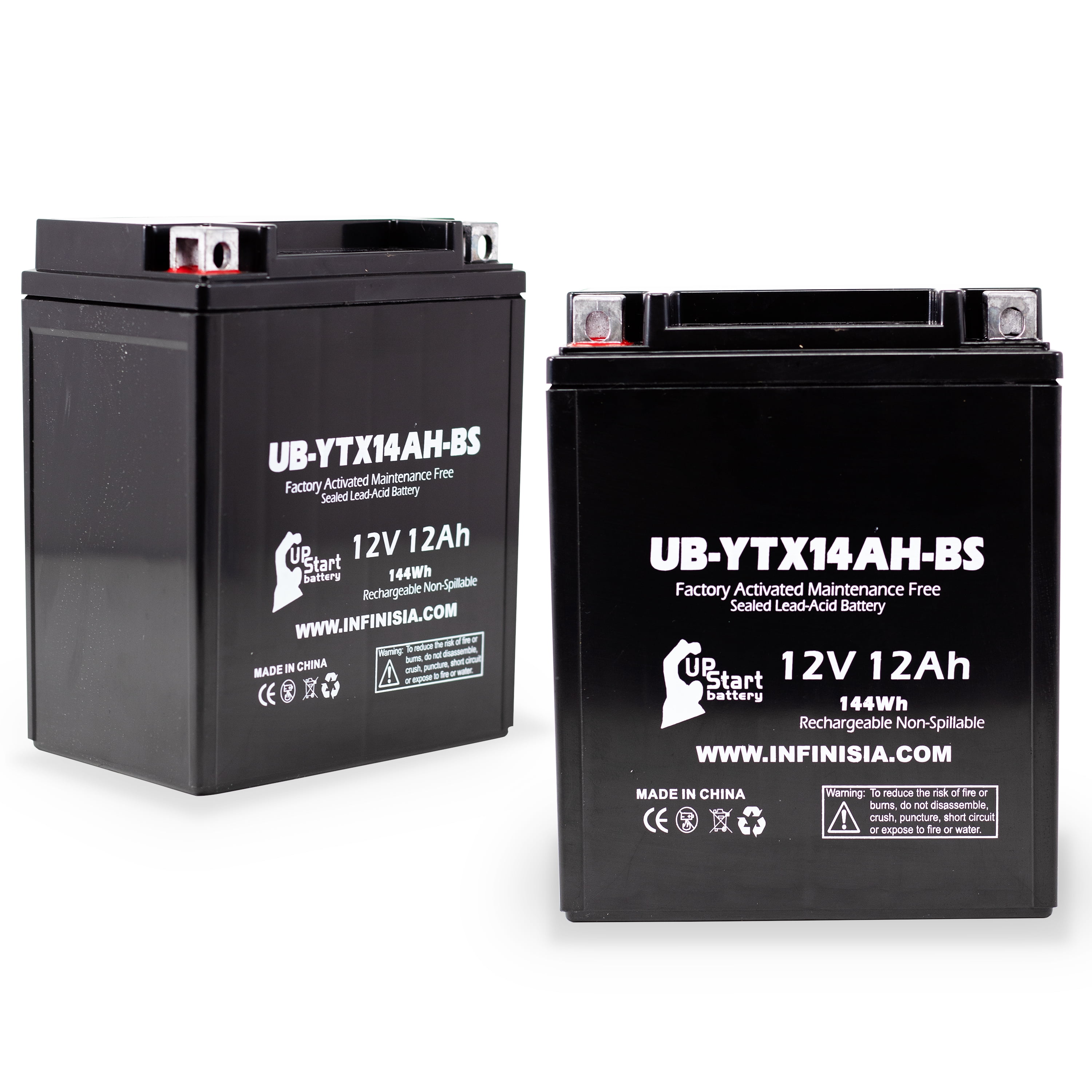 2-Pack UB-YTX14AH-BS Battery Replacement for 2007 Yamaha YFM25B Big Bear 250 CC ATV - Factory Activated, Maintenance Free, Motorcycle Battery - 12V, 12AH, UpStart Battery Brand